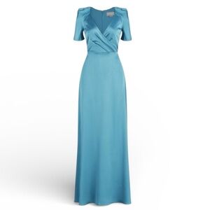 THEIA Marina V Neck Satin Gown Sea Glass NEW Size 4